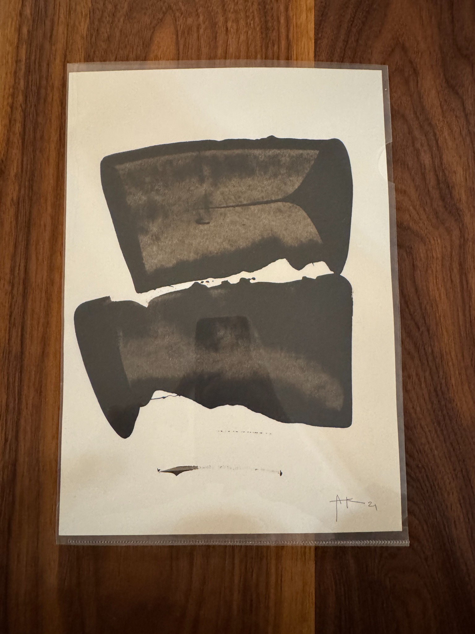 Black abstract work on paper